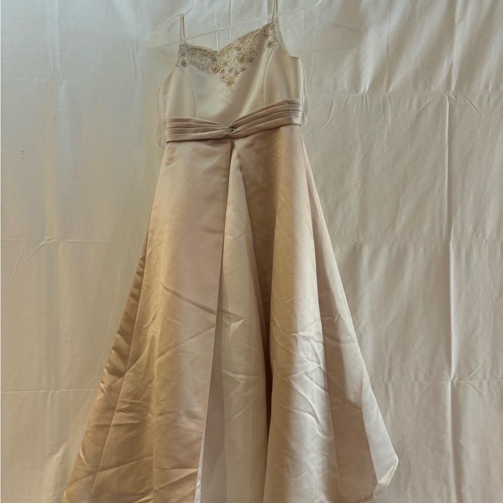 David's Bridal Gold Ruched Sundress Spaghetti Strap